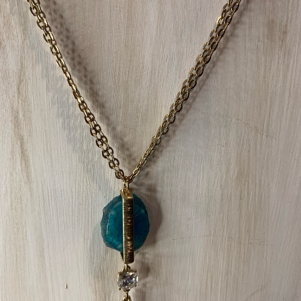 Gold and Teal Pendant Necklace